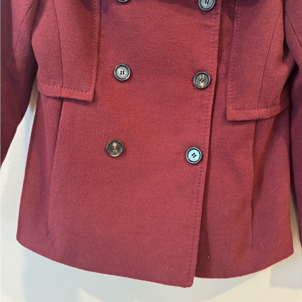 H&M Pea Coat Women’s Lined Double-Breasted Coat Red/Maroon Button Up-Size 10 - Picture 3 of 7